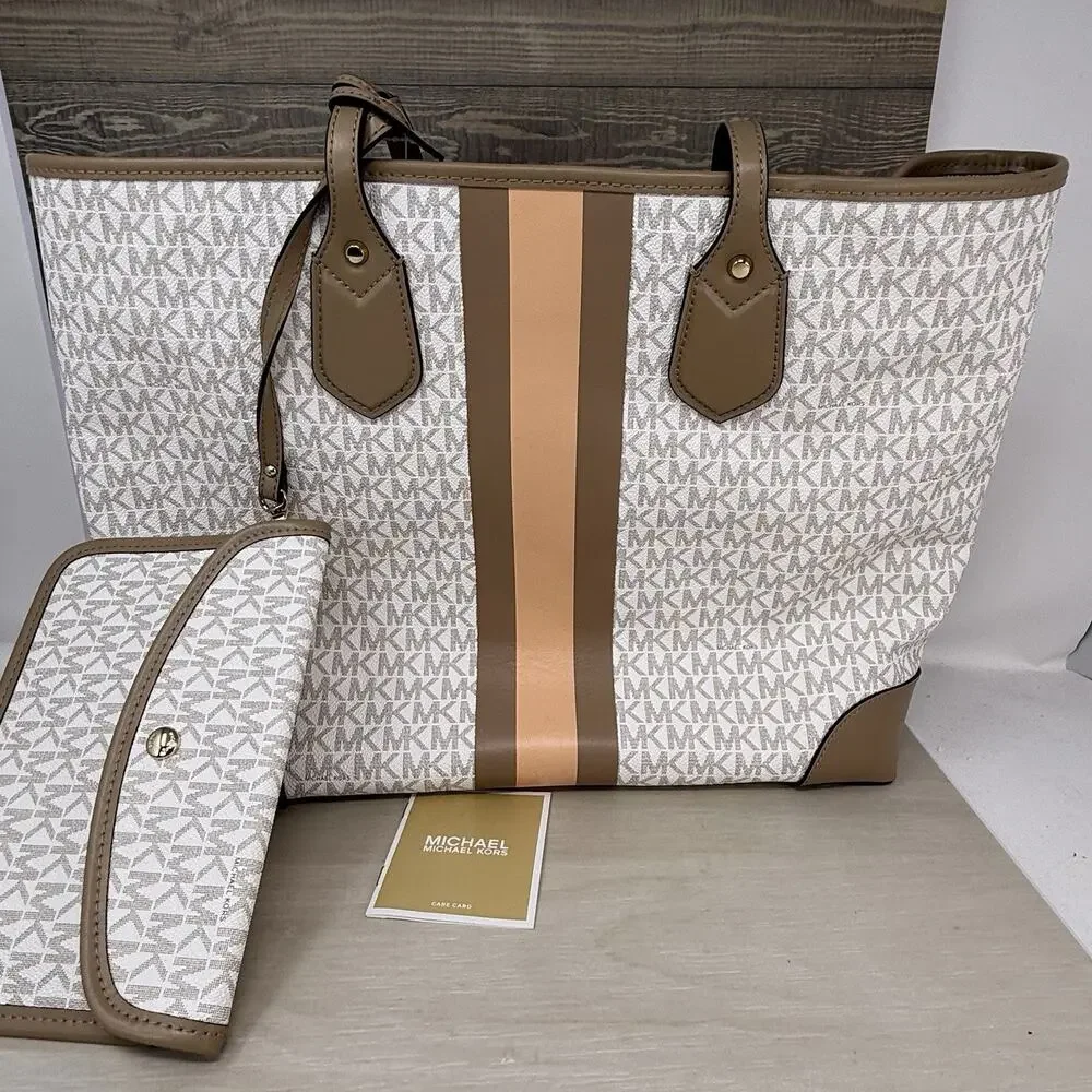 Michael Kors EVA Large Tote Purse Cantaloupe Multi with Pouch New - Picture 4 of 11